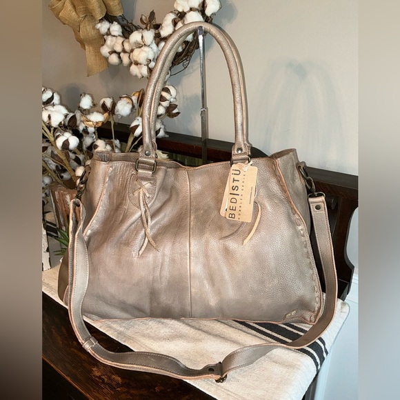 Bed Stu Handbags - NWT Bed Stu Leather Rockaway Shoulder Bag Crossbody Tote Taupe Driftwood $345